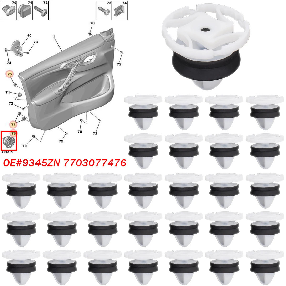7703077476/9345ZN Clips de panel de puerta Renault, Peugeot y Citroën