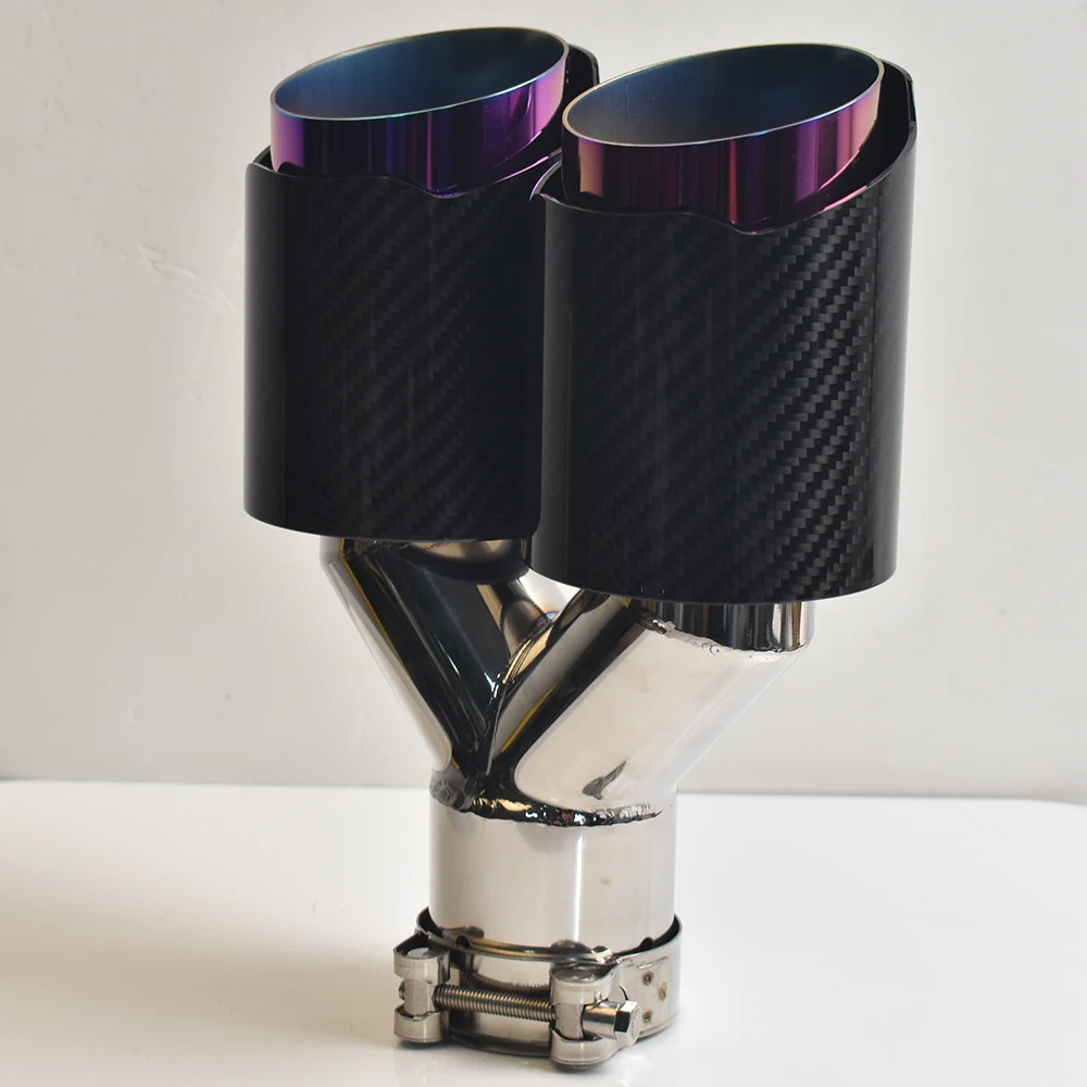 VREMUS Punta doble de escape universal de acero y fibra de carbono - imagen 4