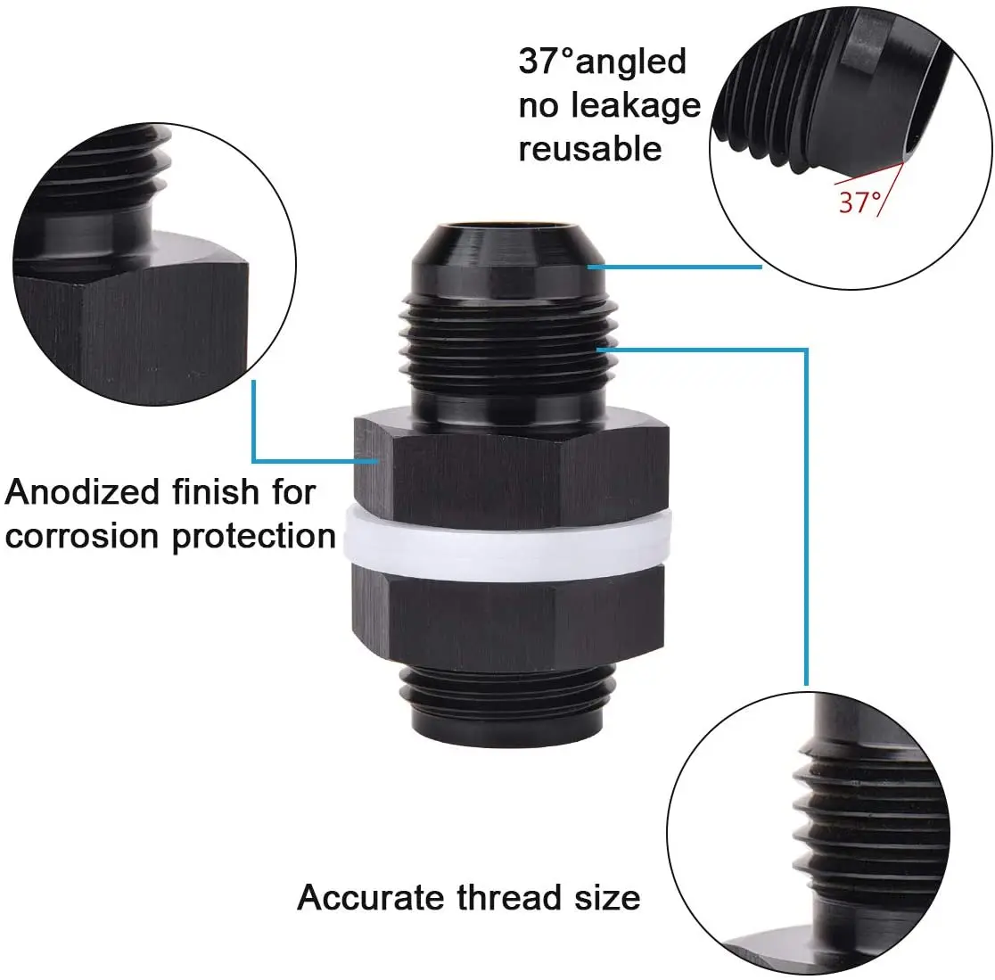 Adaptador de mamparo AN6-AN12 para depósito de combustible, aluminio negro - imagen 2