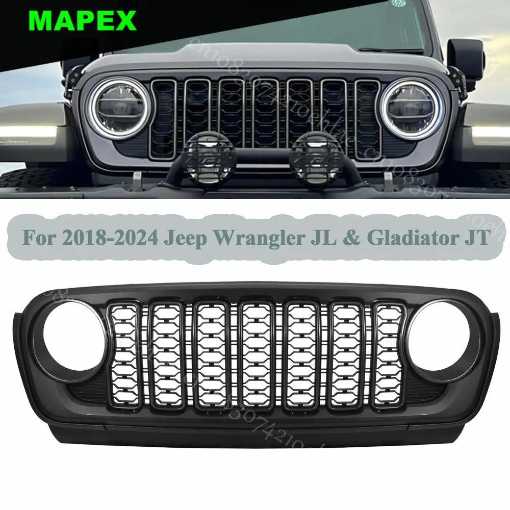 Parrilla delantera malla negra para Jeep Wrangler JL y Gladiator JT