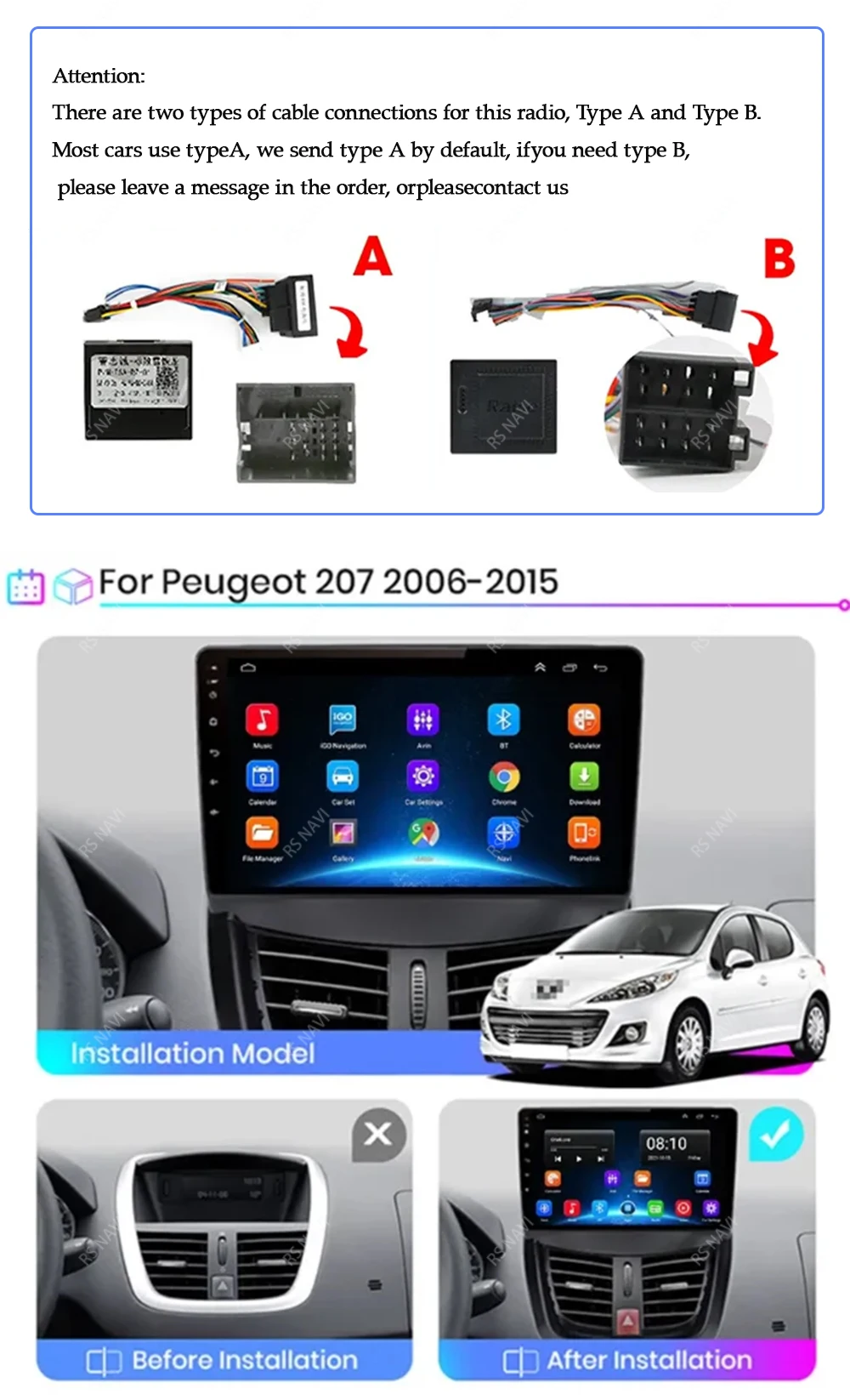 Pantalla multimedia Android 15 para Peugeot 207 CC