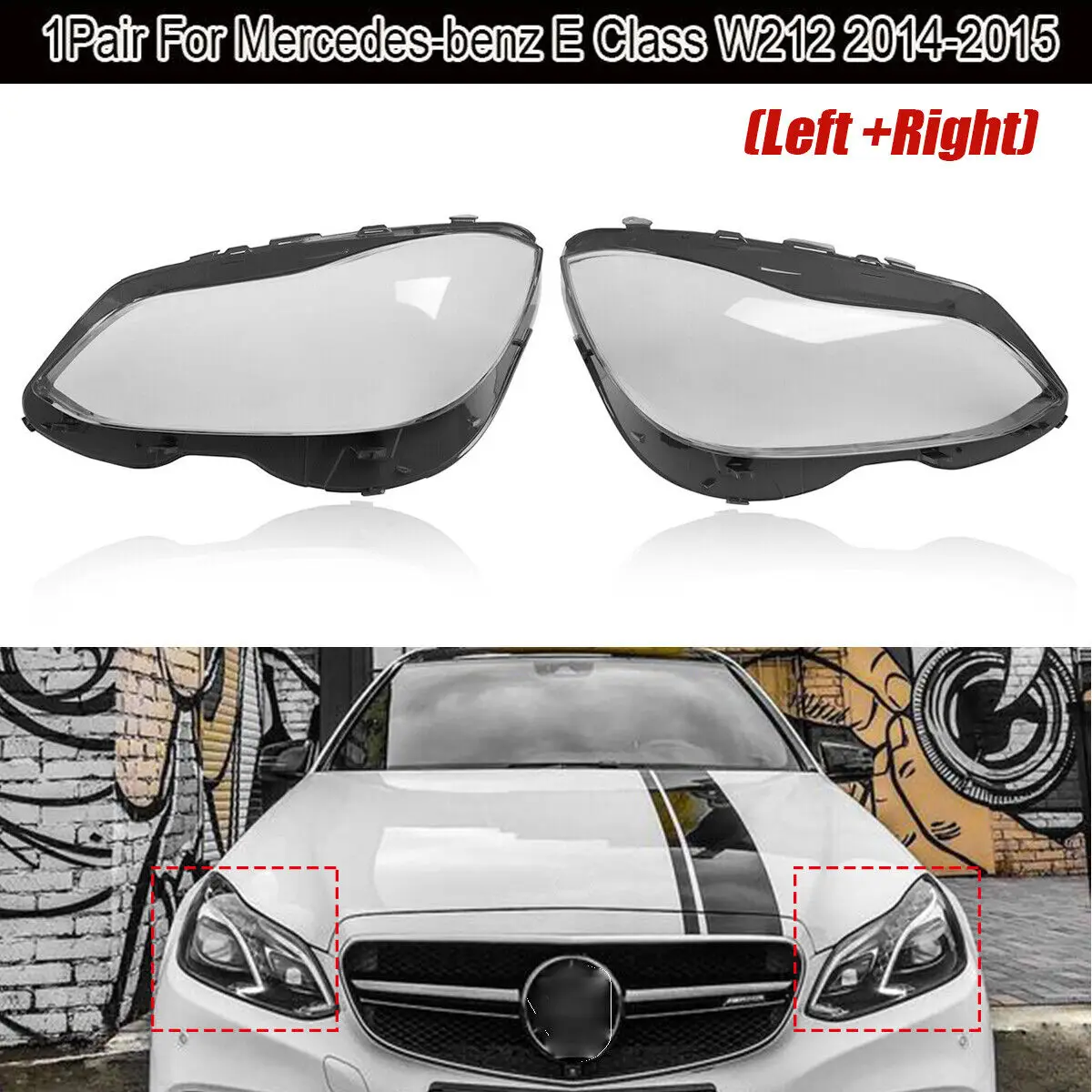 Para mercedes-benz Clase E W212 E200 E260 E280 E300 E350 2014-2015 1 par de faros cubierta de lente pantalla transparente