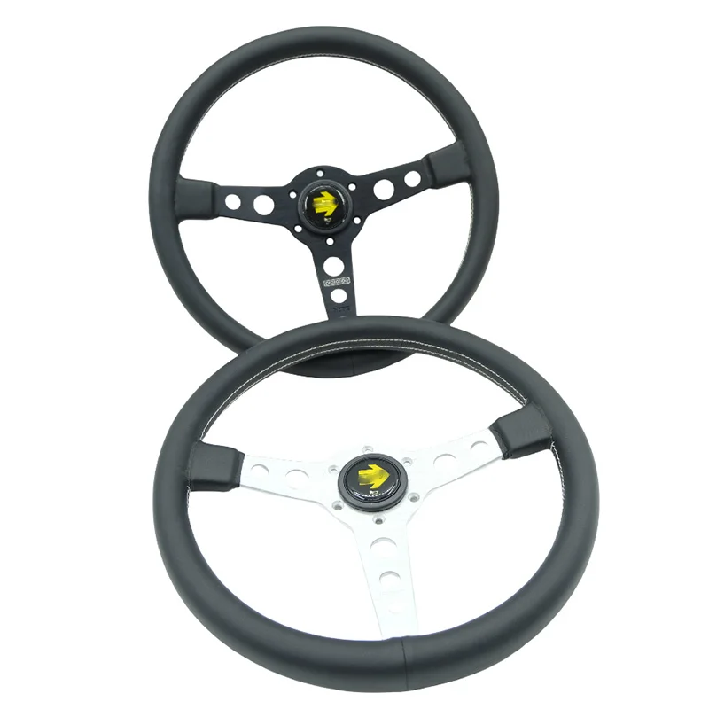 Volante de carreras plano 350 mm en cuero para coche