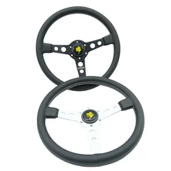 Volante de carreras plano 350 mm en cuero para coche