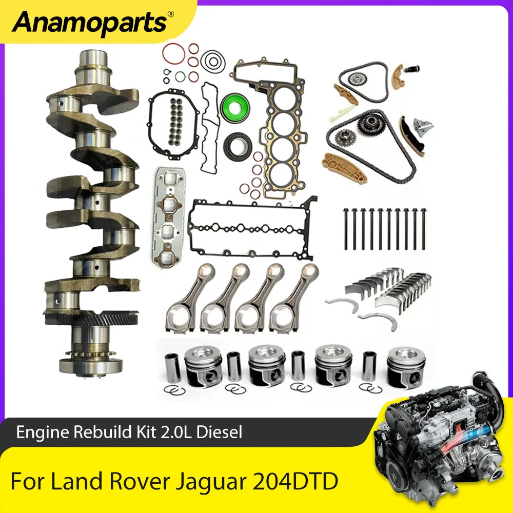 Juego de juntas de reconstrucción de piezas de motor, Kit de pistón, cigüeñal compatible con 2,0 L Diesel 204DTD AJ20D4 para Land Rover Discovery Jaguar XE XF 2.0L