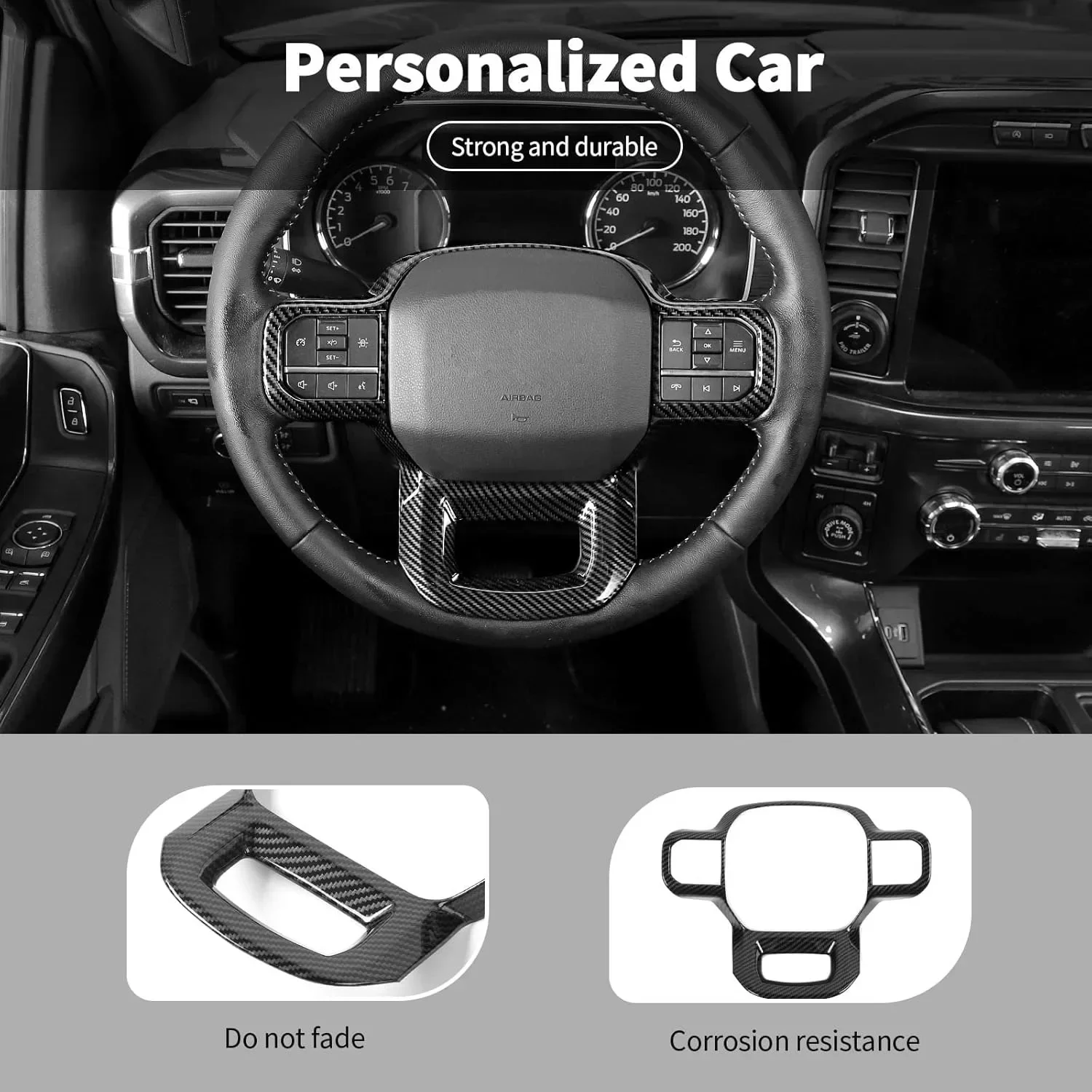 Funda de volante fibra de carbono con lentejuelas – Ford F-150 2021-2023 - imagen 3