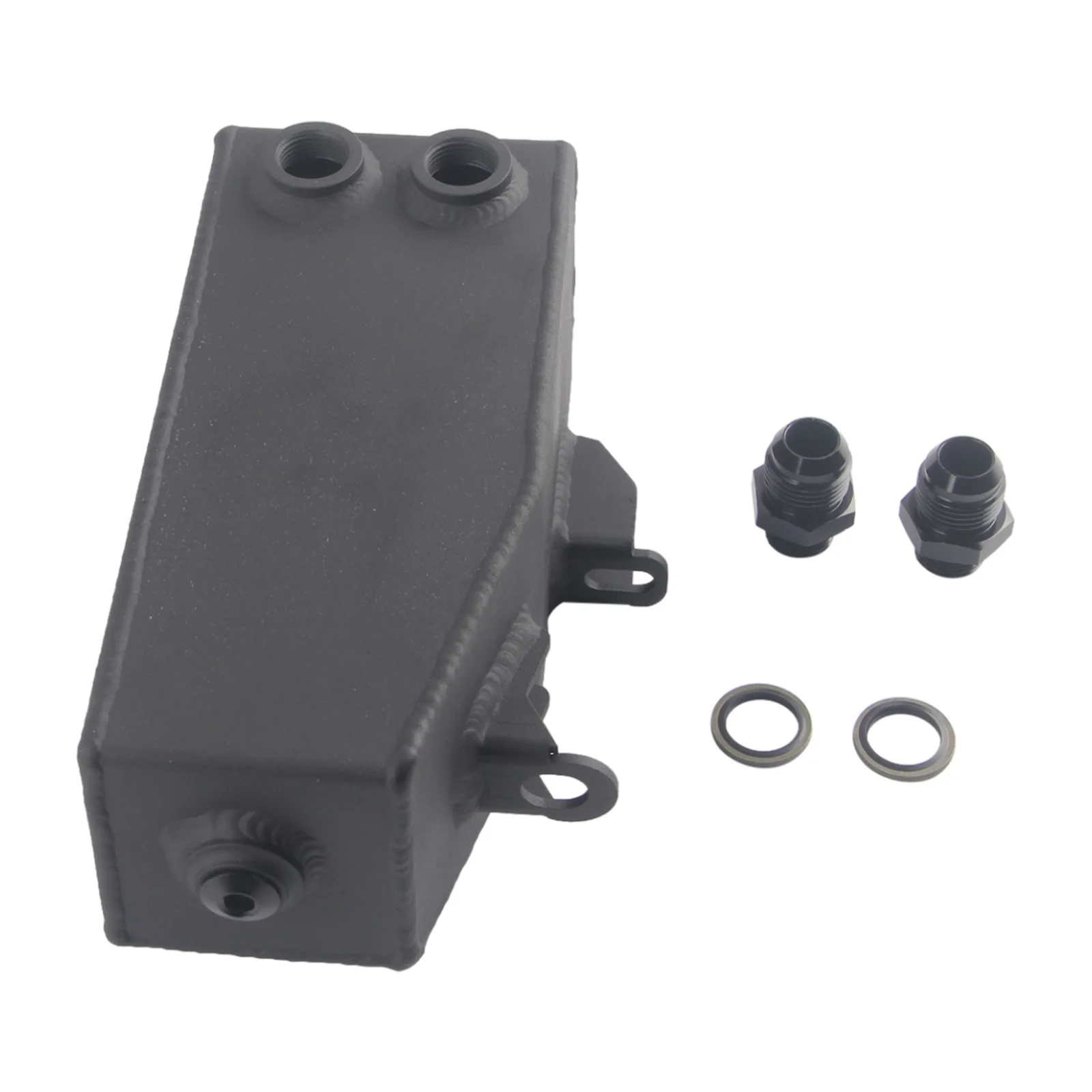 Tanque de captura de aceite de aluminio negro con conexiones AN10