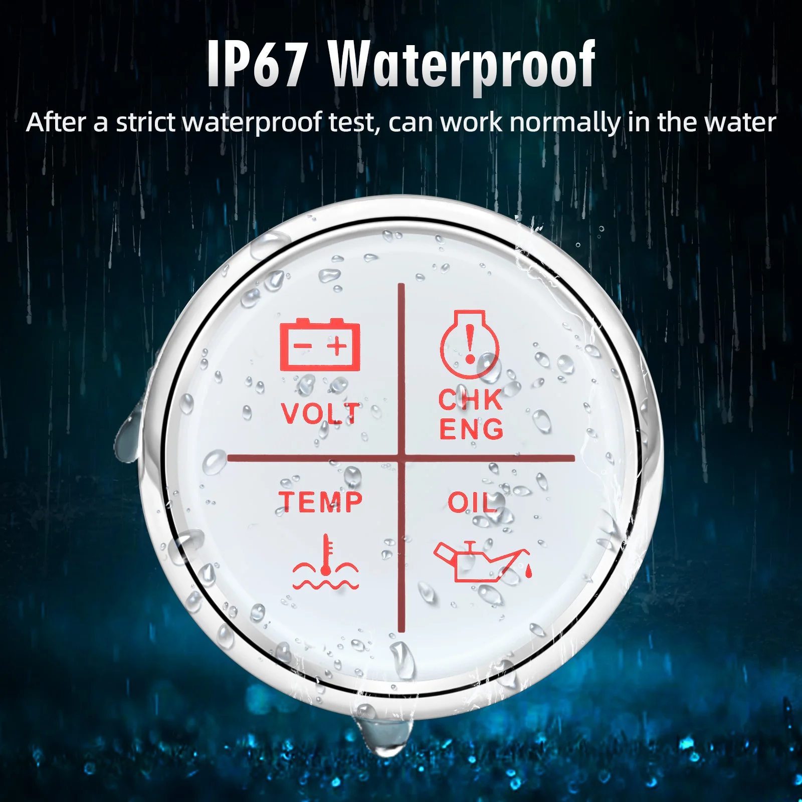 Medidor 52mm 4 en 1: voltaje, aceite, agua y check motor - imagen 3