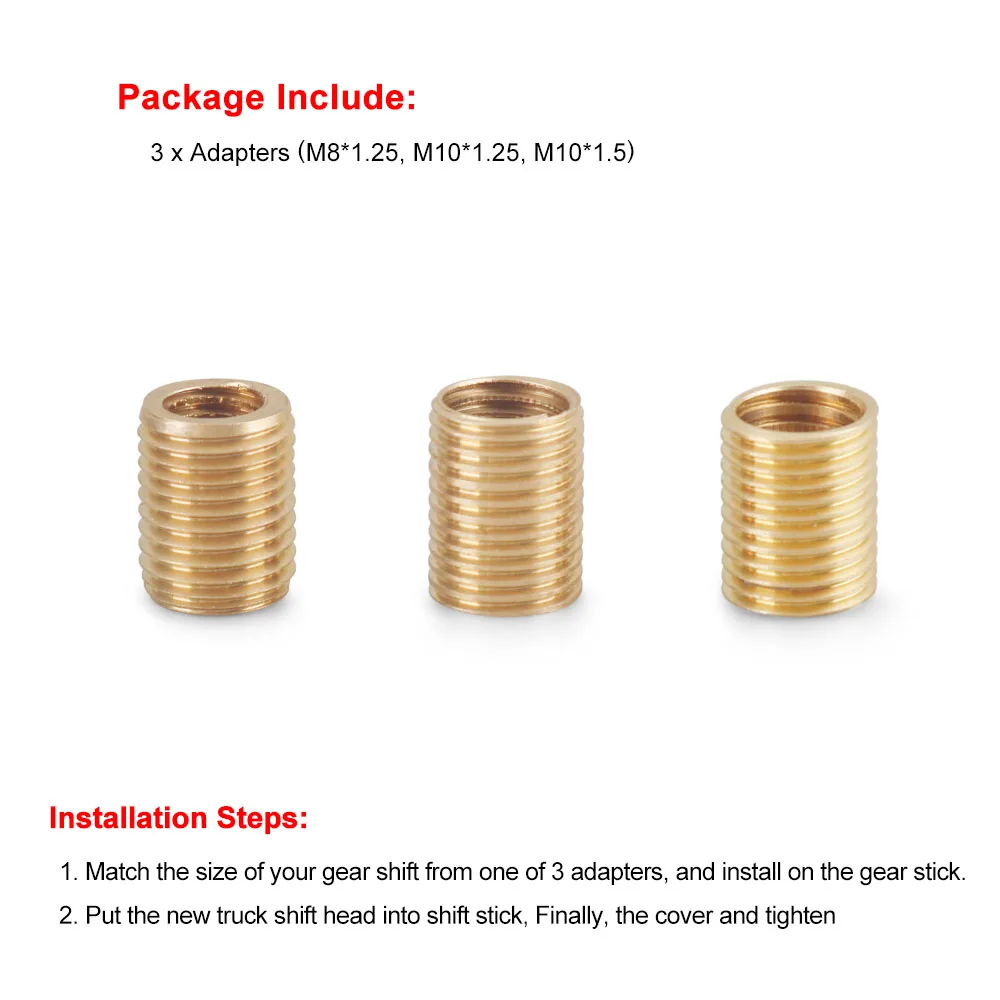 3 unids/set adaptador de perilla de cambio de cobre rosca interior M8 * 1,25/M10 * 1,25/M10 * 1,5 rosca externa M12 * 1,25 accesorios de perilla de cambio - imagen 3