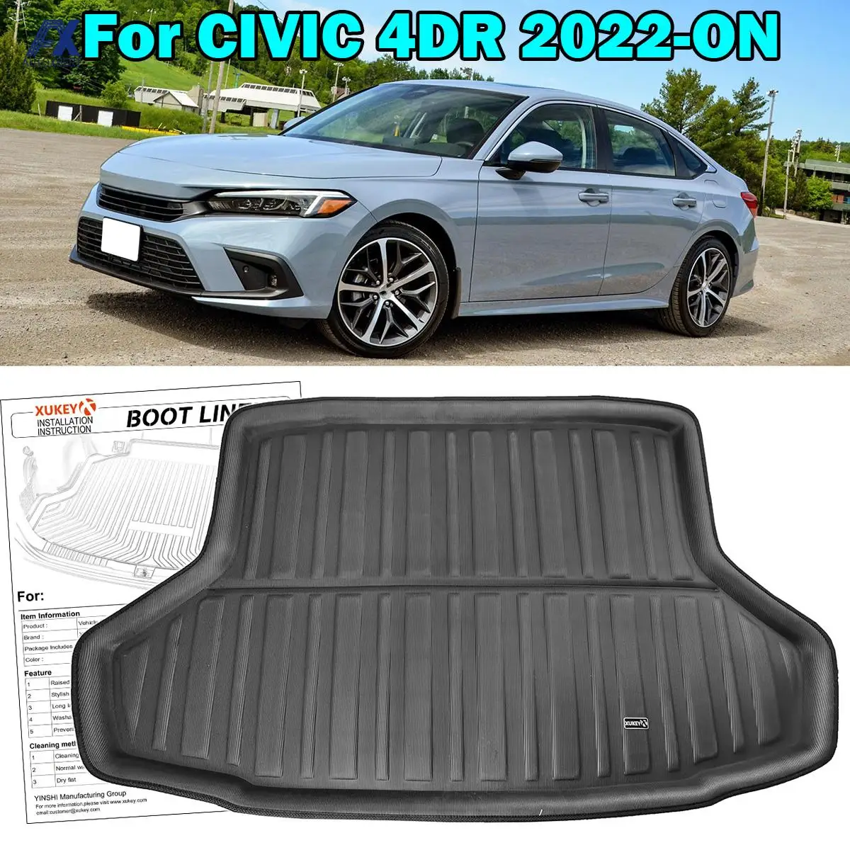 Bandeja de carga para maletero trasero, alfombrilla de alta resistencia para Honda CIVIC 4dr sedan saloon 2022 2023 TPE EVA