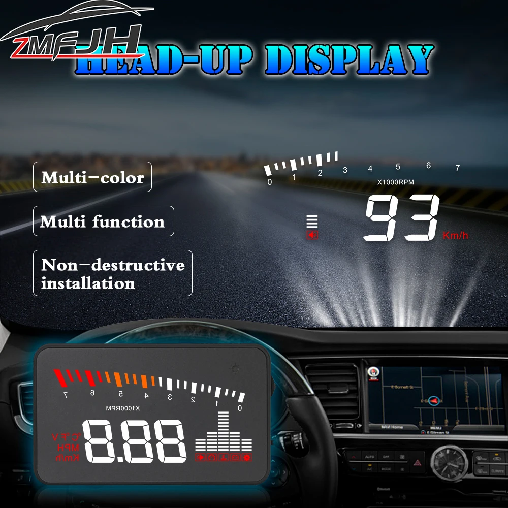 HUD OBD X5 para parabrisas con avisos de temperatura y voltaje