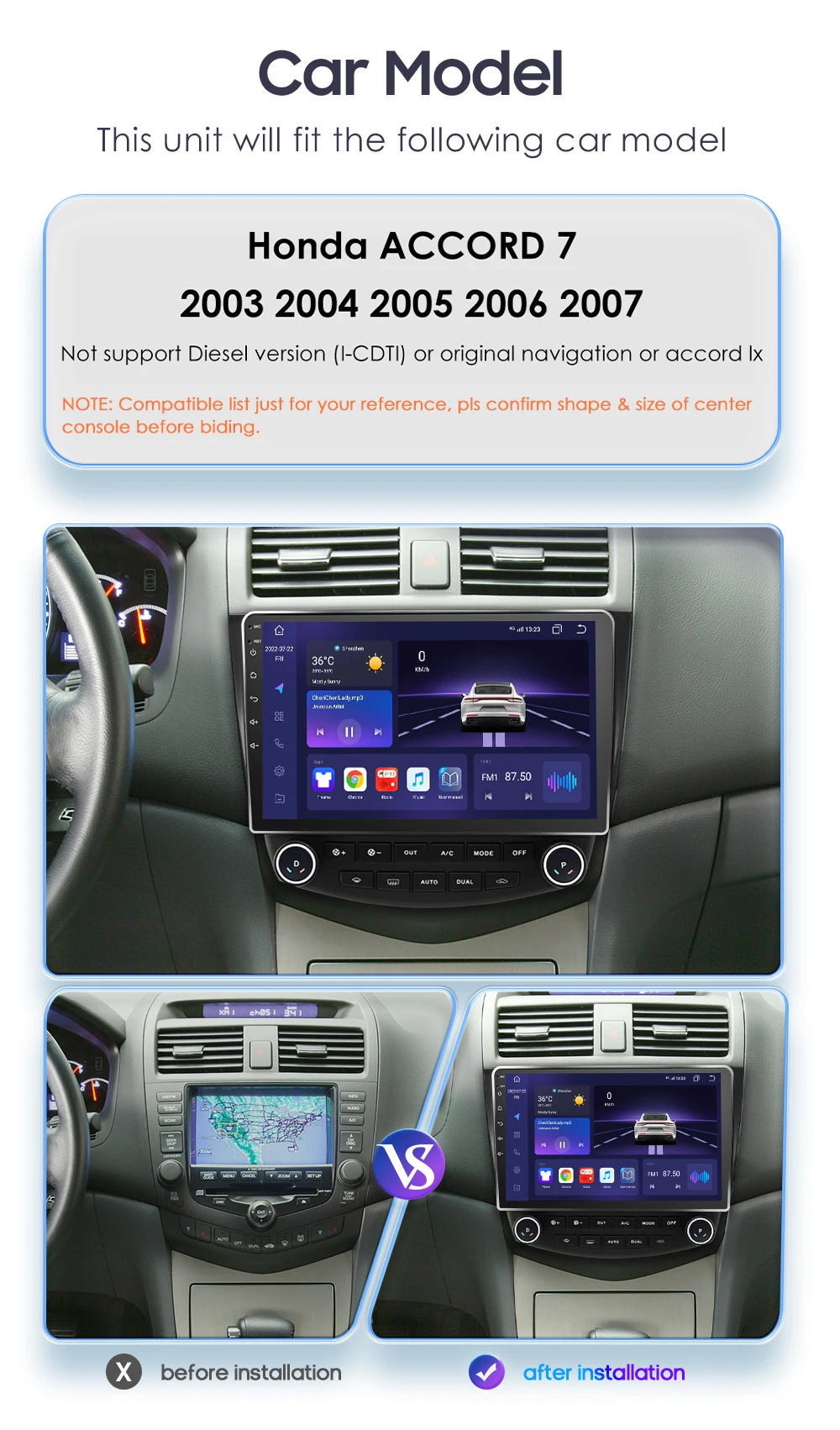 Radio Android Hizpo Honda Accord 7 2003-2007 GPS y Carplay - imagen 2