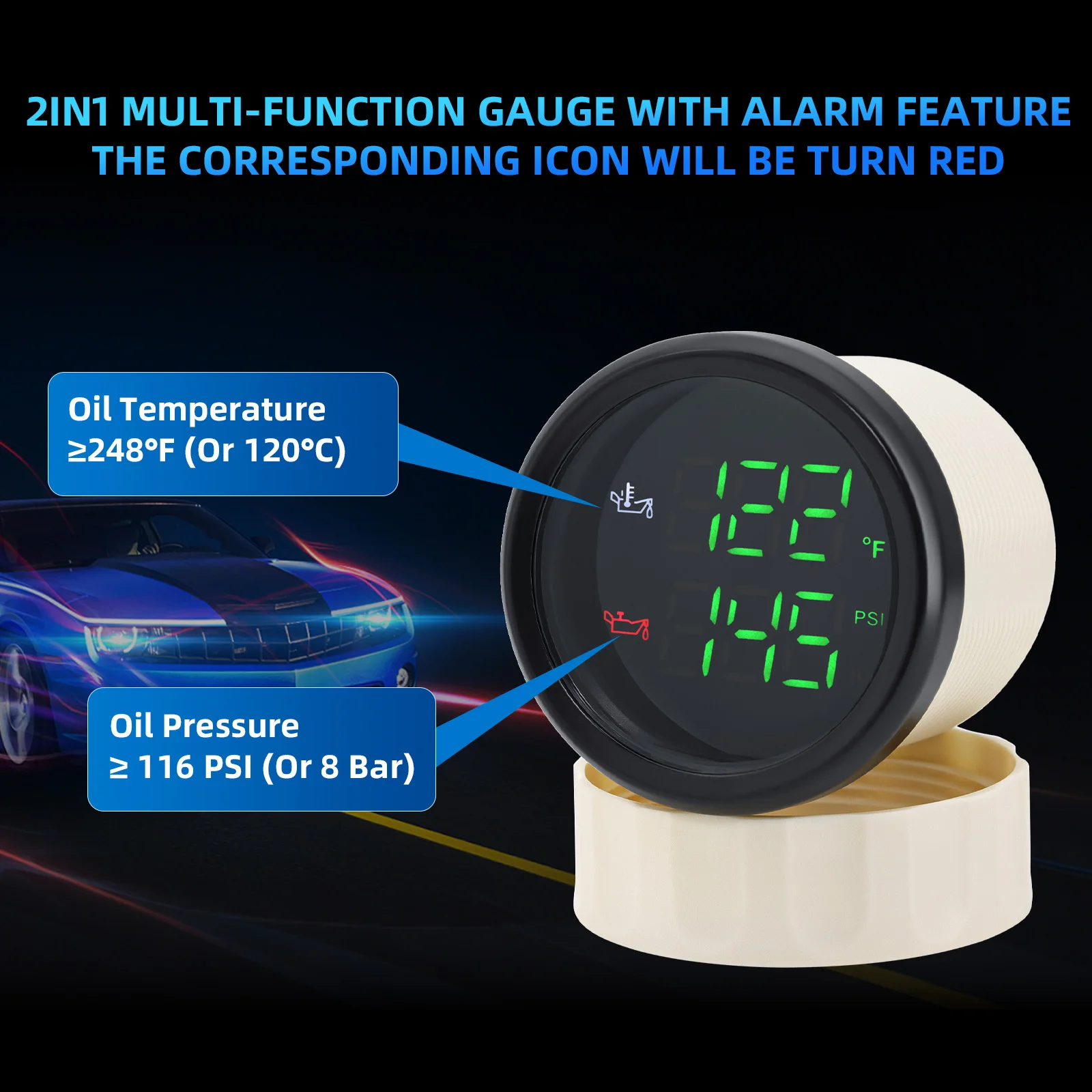 Medidor presión y temperatura de aceite 2 en 1 coche retroiluminado - imagen 2