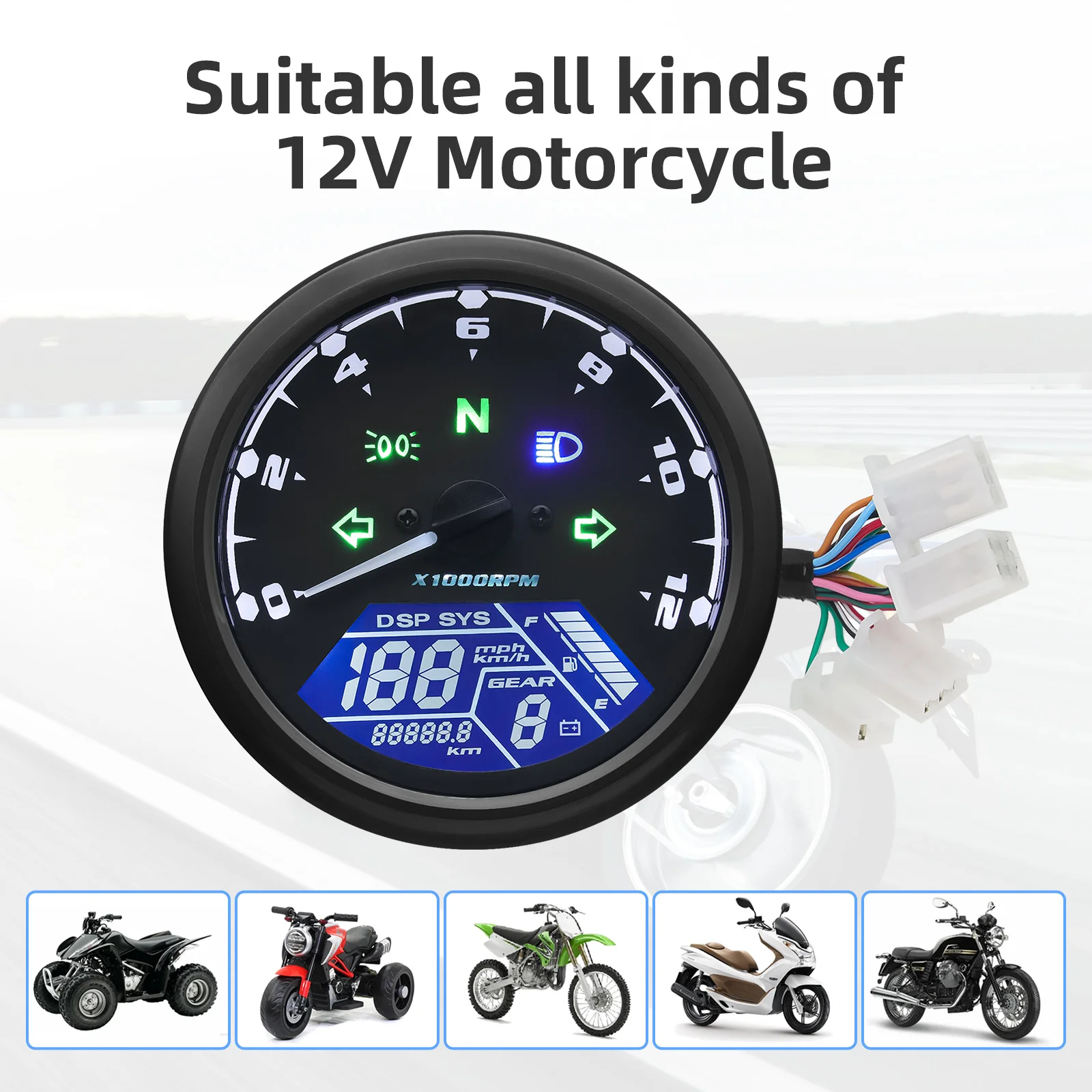 Panel Digital Universal Moto LCD – Velocímetro Tacómetro 12000 RPM Km/h-MPH - imagen 5