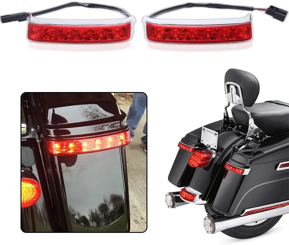 2 uds caja lateral alforja luz trasera freno de marcha lámpara LED cromada para Harley Davidson
