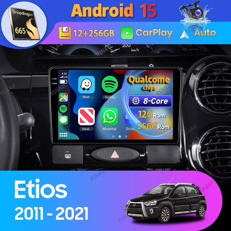 Radio 2DIN Android 15 con CarPlay para Toyota Etios 2011-2021