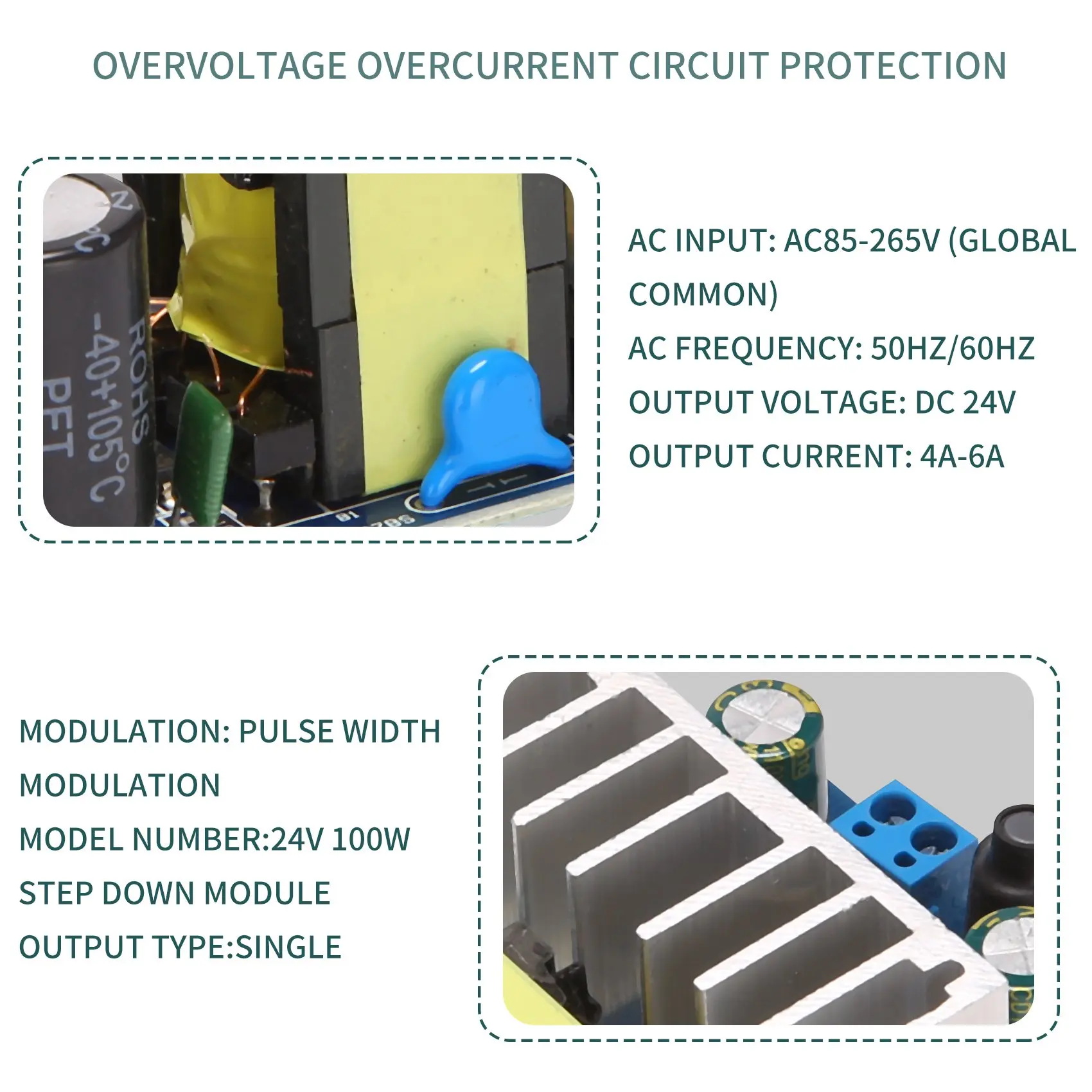 Convertidor AC-DC 24V 6A 100W XK-2412-24 – Fuente alimentación estable - imagen 2