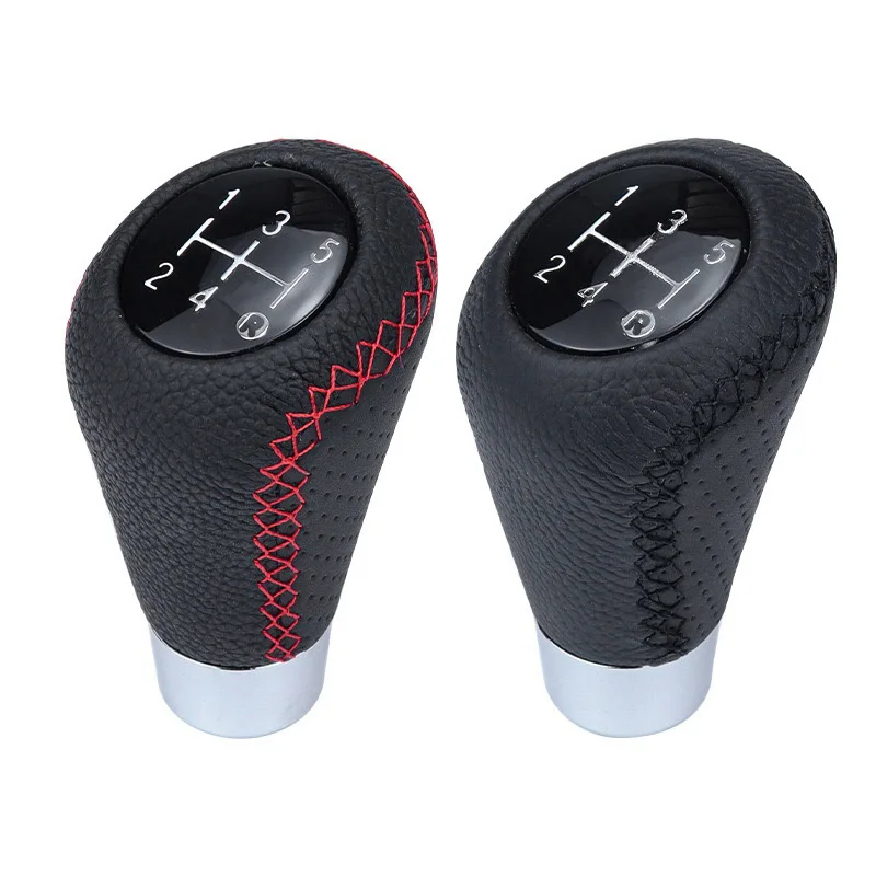 Pomo de cambio universal de cuero con costura roja – M8/M10/M12