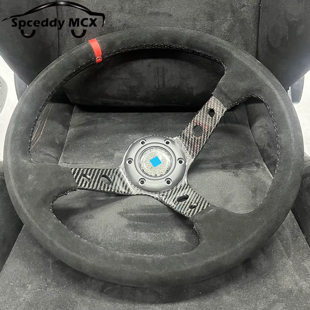 Volante racing deep dish 350mm piel-carbono rojo Compatible BMW E46 Golf MK5 - imagen 2