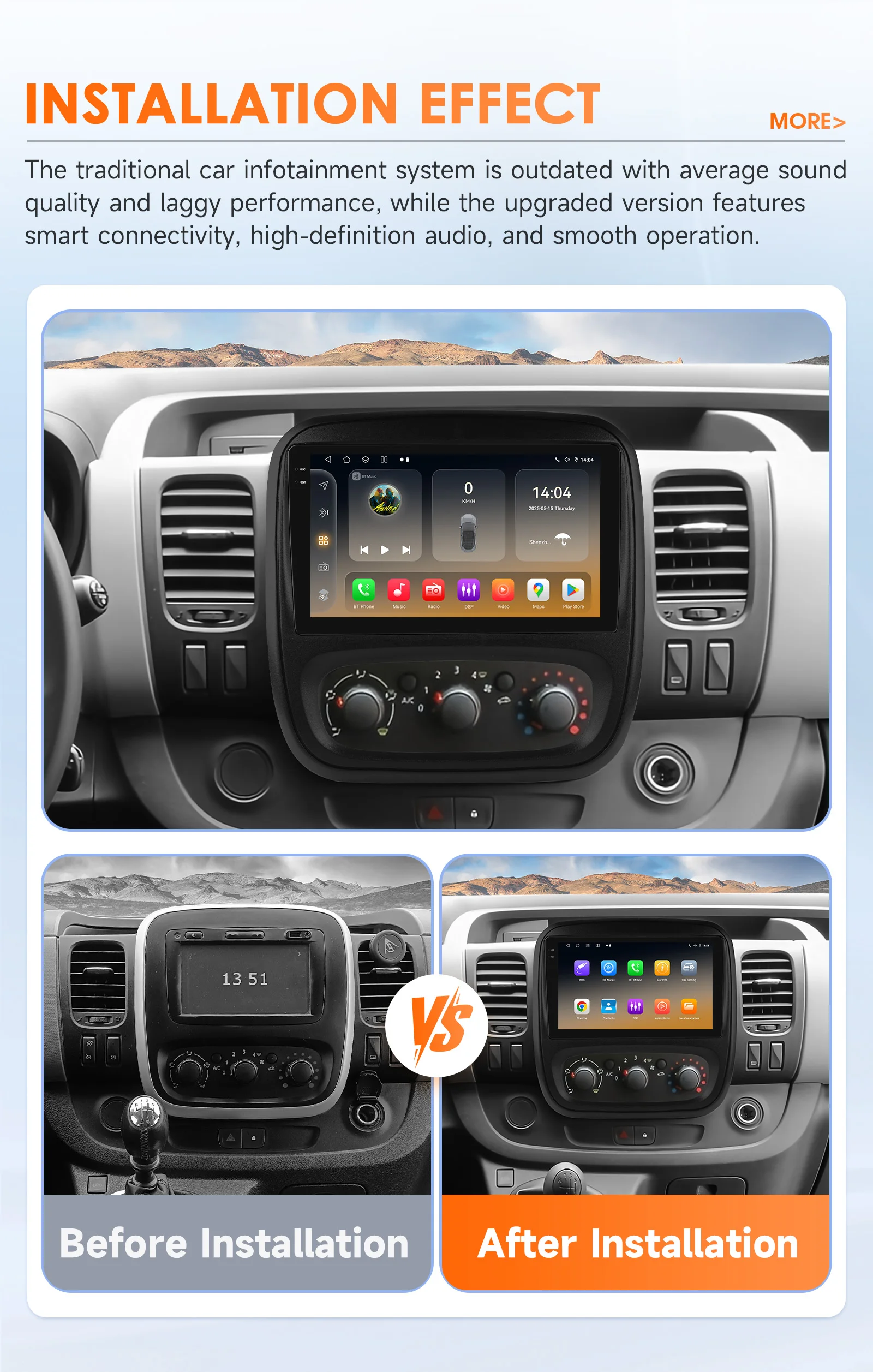 OSSURET Autoradio Android 2 Din CarPlay GPS - Renault Trafic III - imagen 2