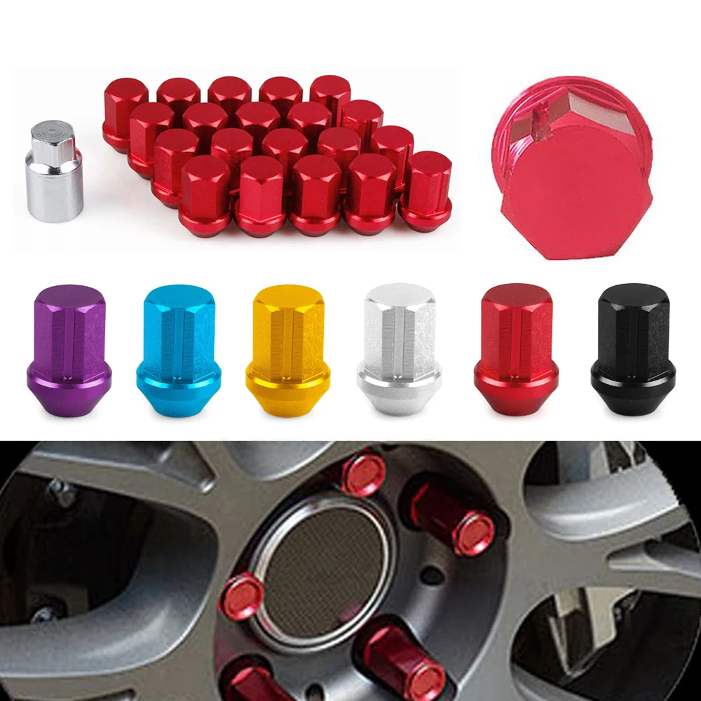 Juego de tuercas antirrobo en aluminio rojo