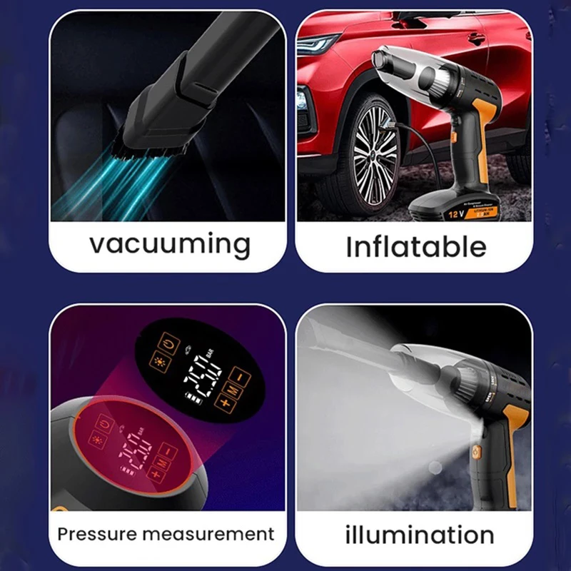 Compresor aire inalámbrico 4 en 1 inflador neumáticos aspirador coche - imagen 5