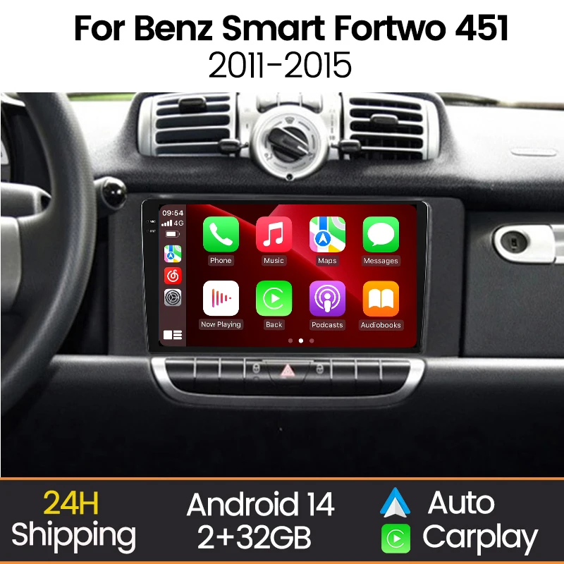 MEKEDE Radio multimedia CarPlay y Android Auto para Smart Fortwo 451