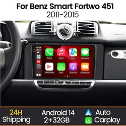 MEKEDE Radio multimedia CarPlay y Android Auto para Smart Fortwo 451