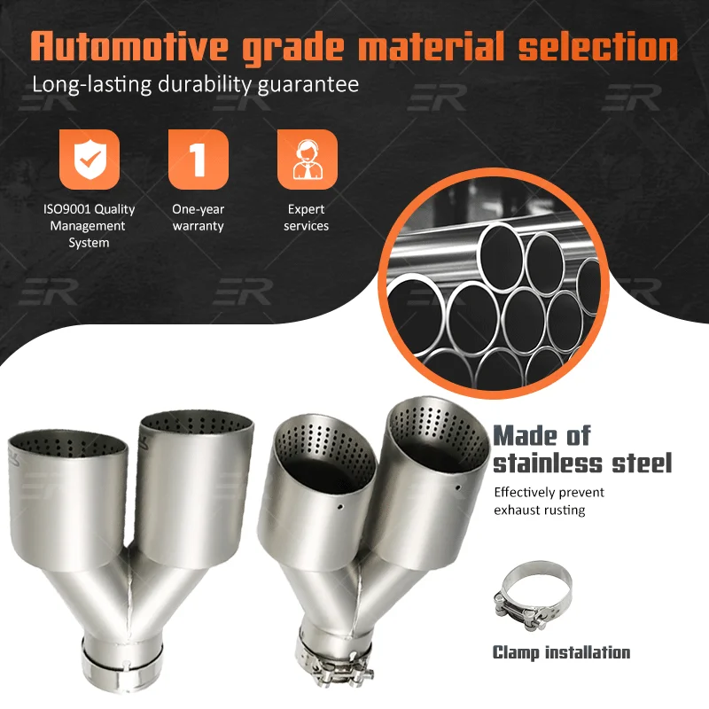 Punta de silenciador de coche de acero inoxidable doble mate, sistema de punta de escape, punta de escape Universal, 60MM, 63mm, boquilla GTI MK7 Golf7, 1 Uds. - imagen 3