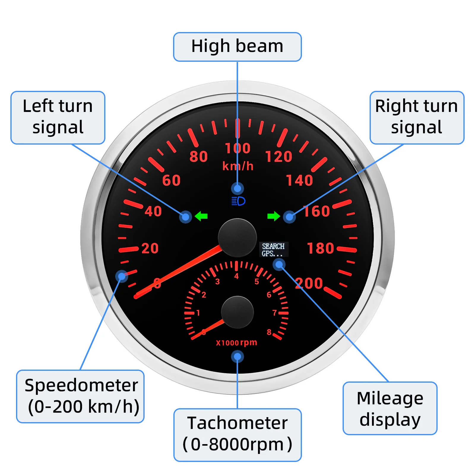Velocímetro GPS digital 110 mm con tacómetro 8000 rpm para coche - imagen 4