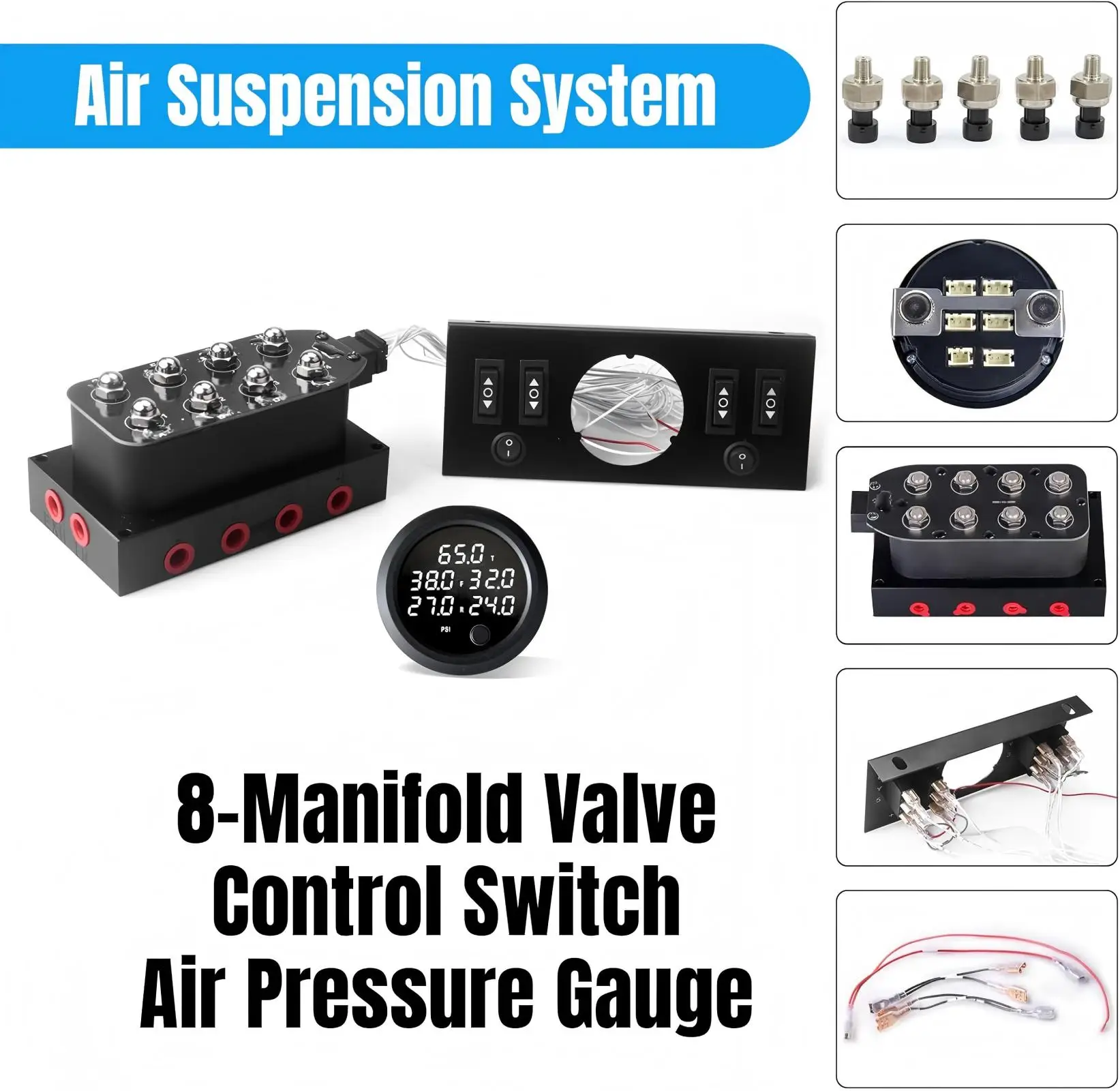 Kit de suspensión neumática 8 válvulas 12 V con panel y manómetros - imagen 3