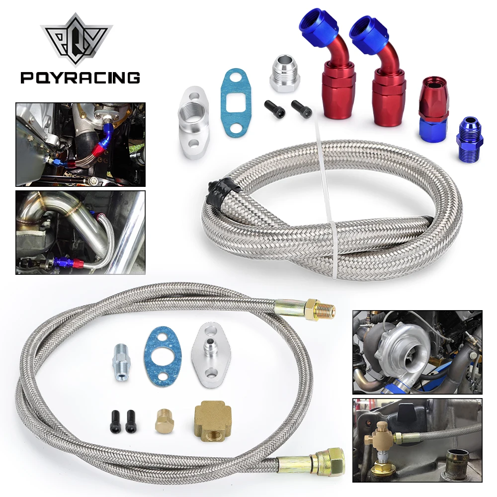PQY Kit líneas de aceite turbocompresor T3/T4 azul y rojo