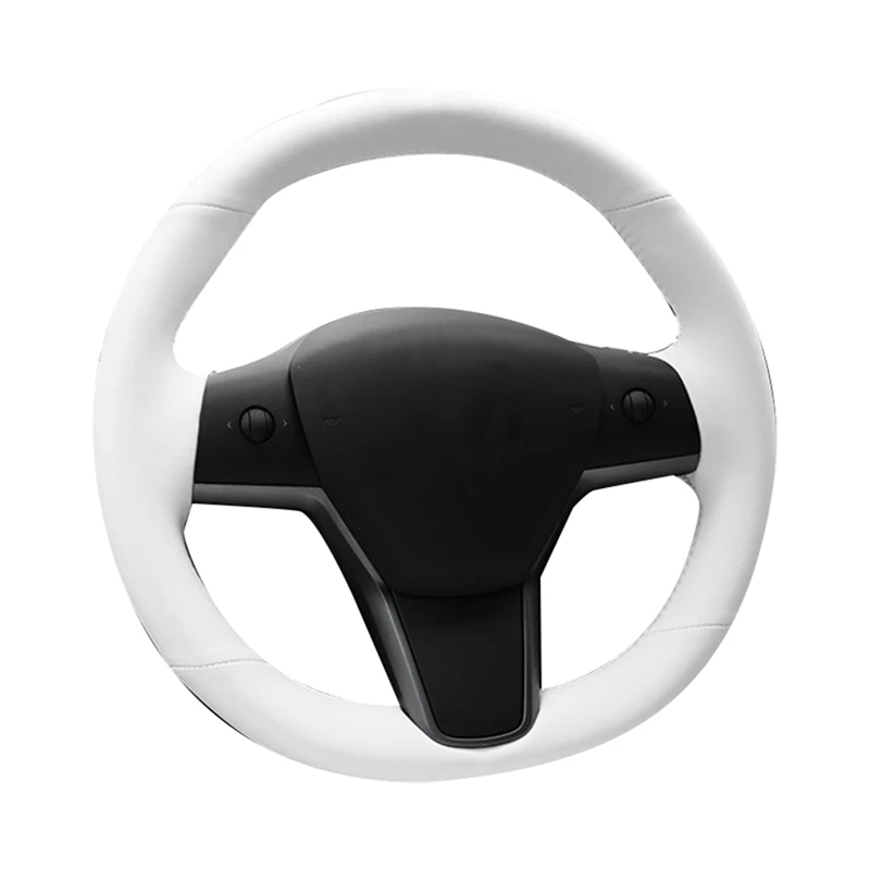 Funda de volante blanca cosida a mano para Tesla Model 3/X/Y/S