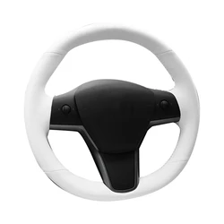 Funda de volante blanca cosida a mano para Tesla Model 3/X/Y/S