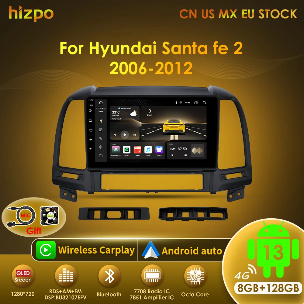 Hizpo Radio 2 DIN Android con CarPlay para Hyundai Santa Fe II