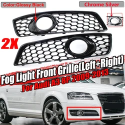 Para Audi A3 8P 2009-2013 luz antiniebla del parachoques delantero rejilla de carreras 1 par de malla de panal cubierta de rejilla de lámpara antiniebla brillante/cromo