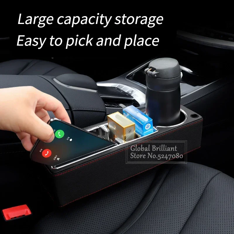 Organizador de asiento con cargador USB para coche y portabotellas PU - imagen 4