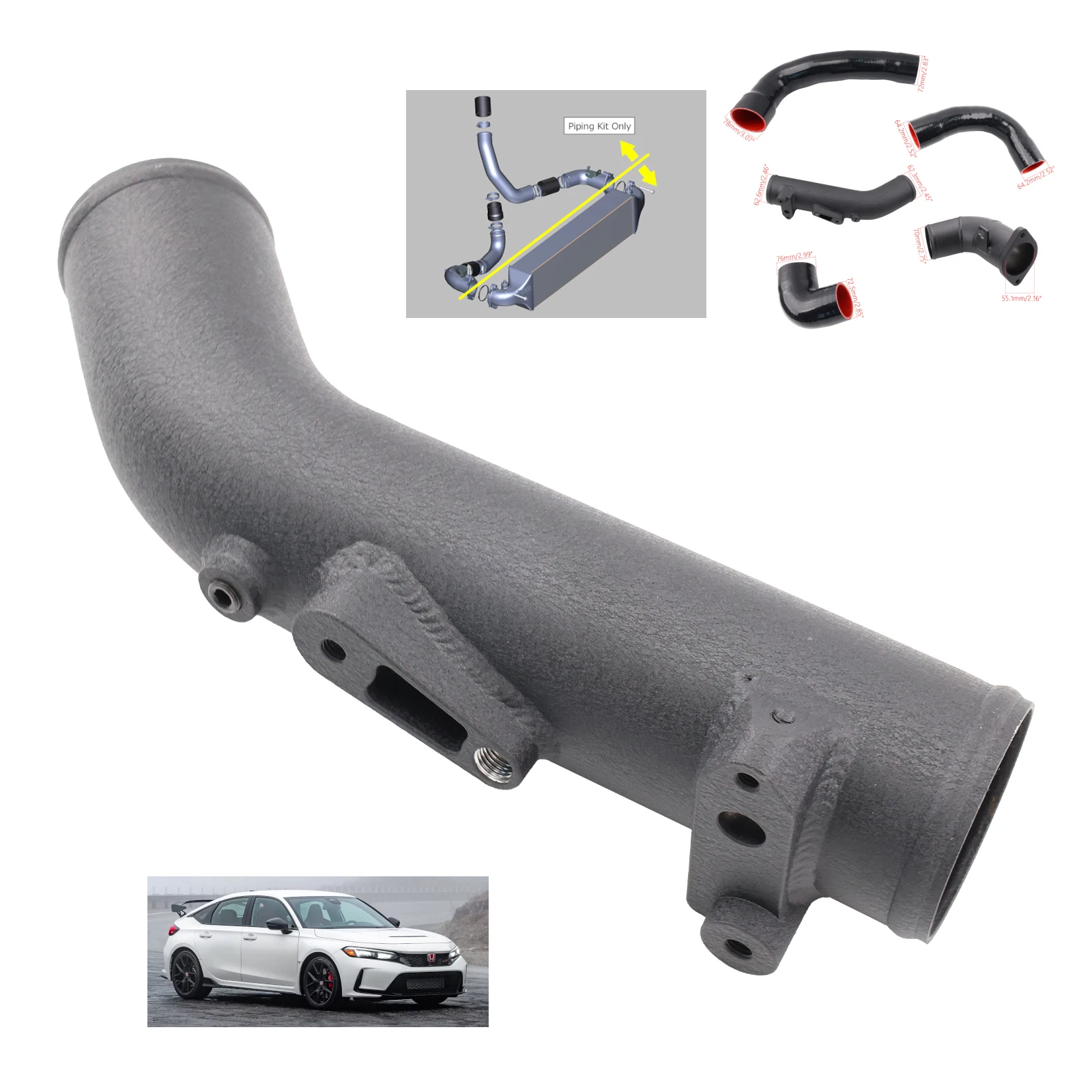 Tubo de carga intercooler aluminio, silicona - Honda Civic Type R 2.0T