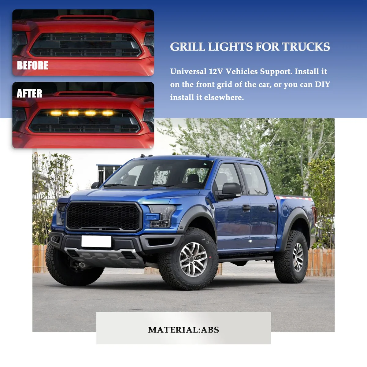 Luces LED ámbar de parrilla estilo Raptor para Ford F-150 2009-2018 - imagen 2