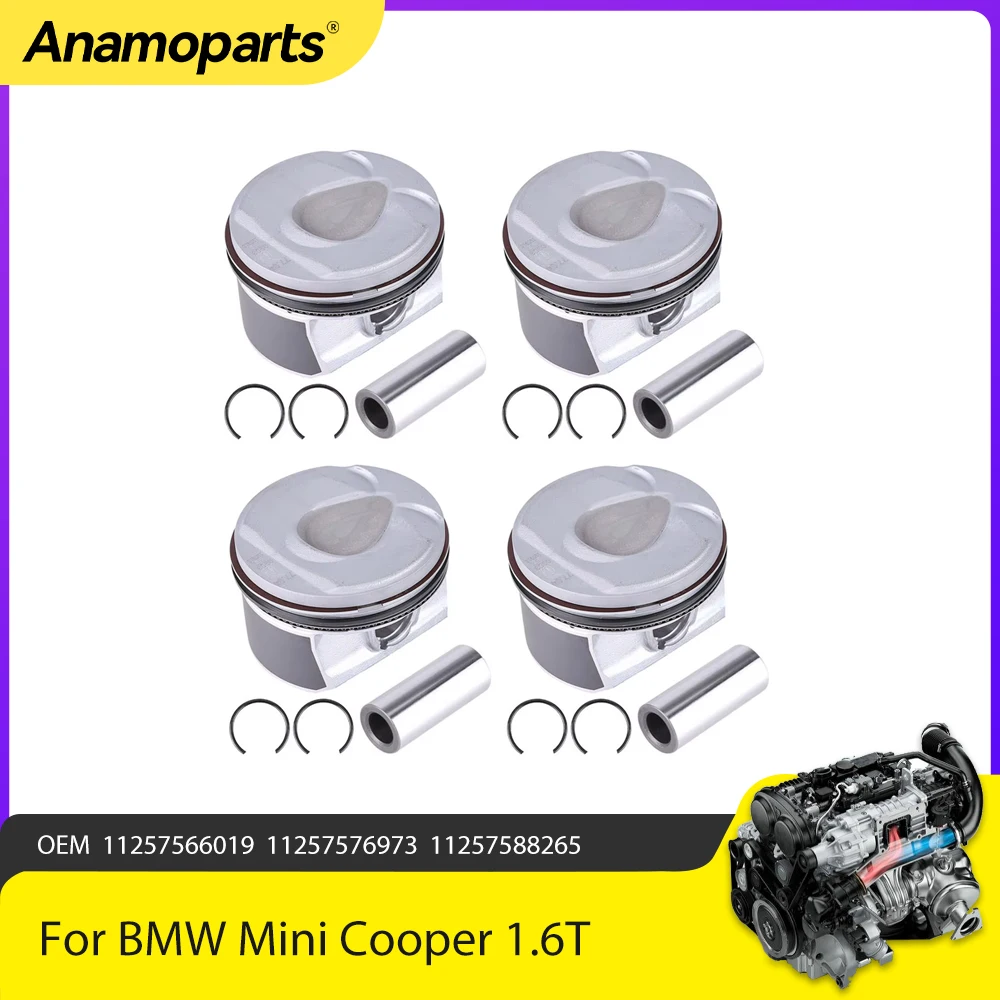 Piezas de motor, 4 Uds., pistones con juego de anillos aptos para 1,6 T para BMW Mini Cooper Clubman S JCW R55 R56 R57 N14B16A 1,6 T l4 GAS 11257566019