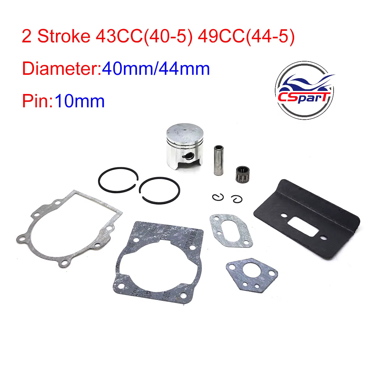 Kit de pistón para desbrozadora 43/49 cc, Ø40/44 mm, bulón 10 mm