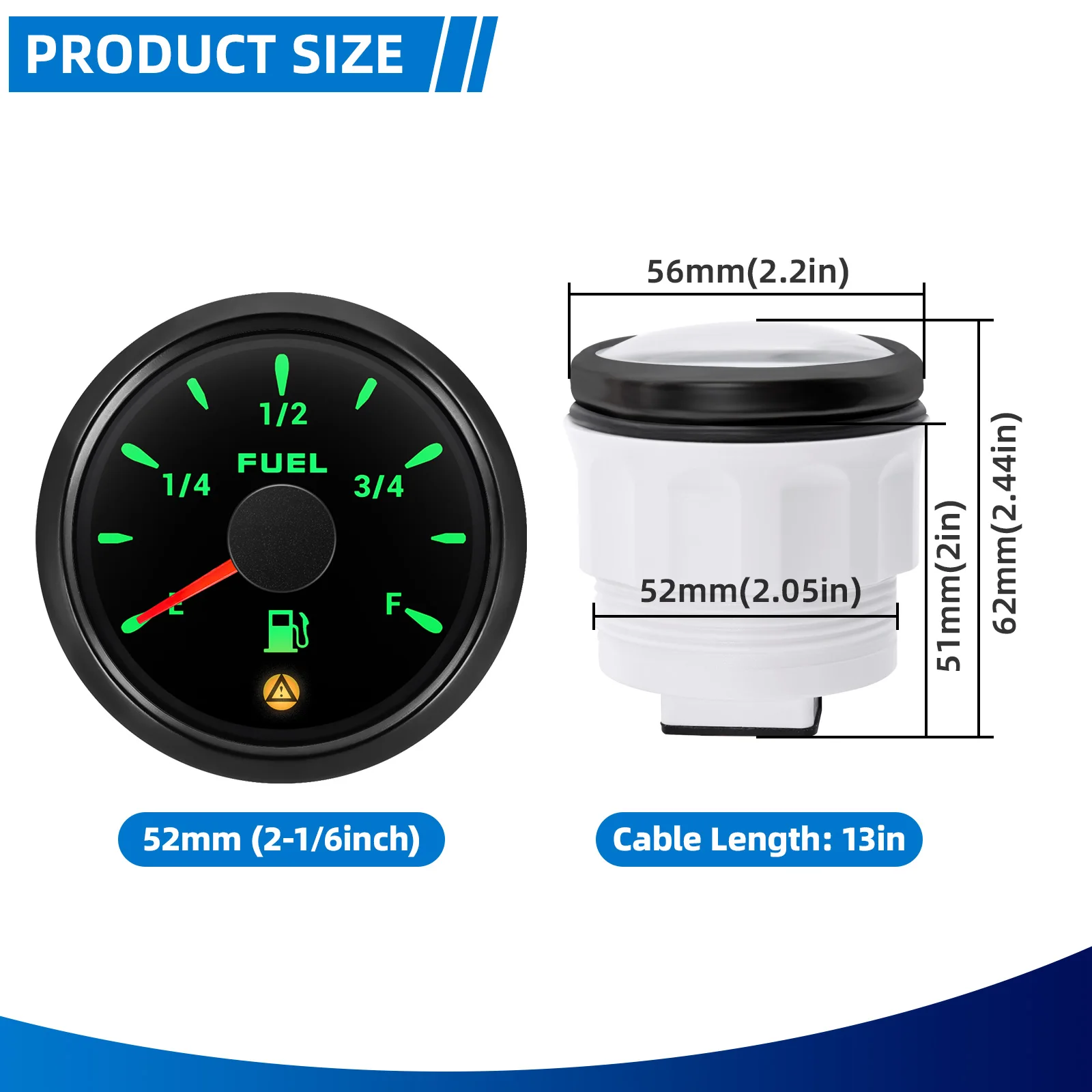 Medidor digital de nivel de combustible 52 mm, 7 colores y alarma - imagen 3