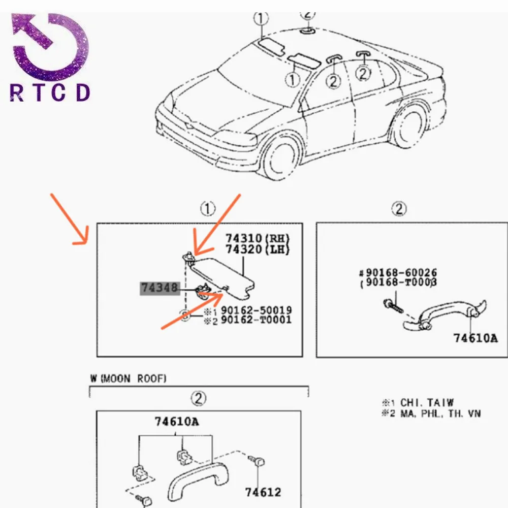 Marco y clip de visera de techo Toyota