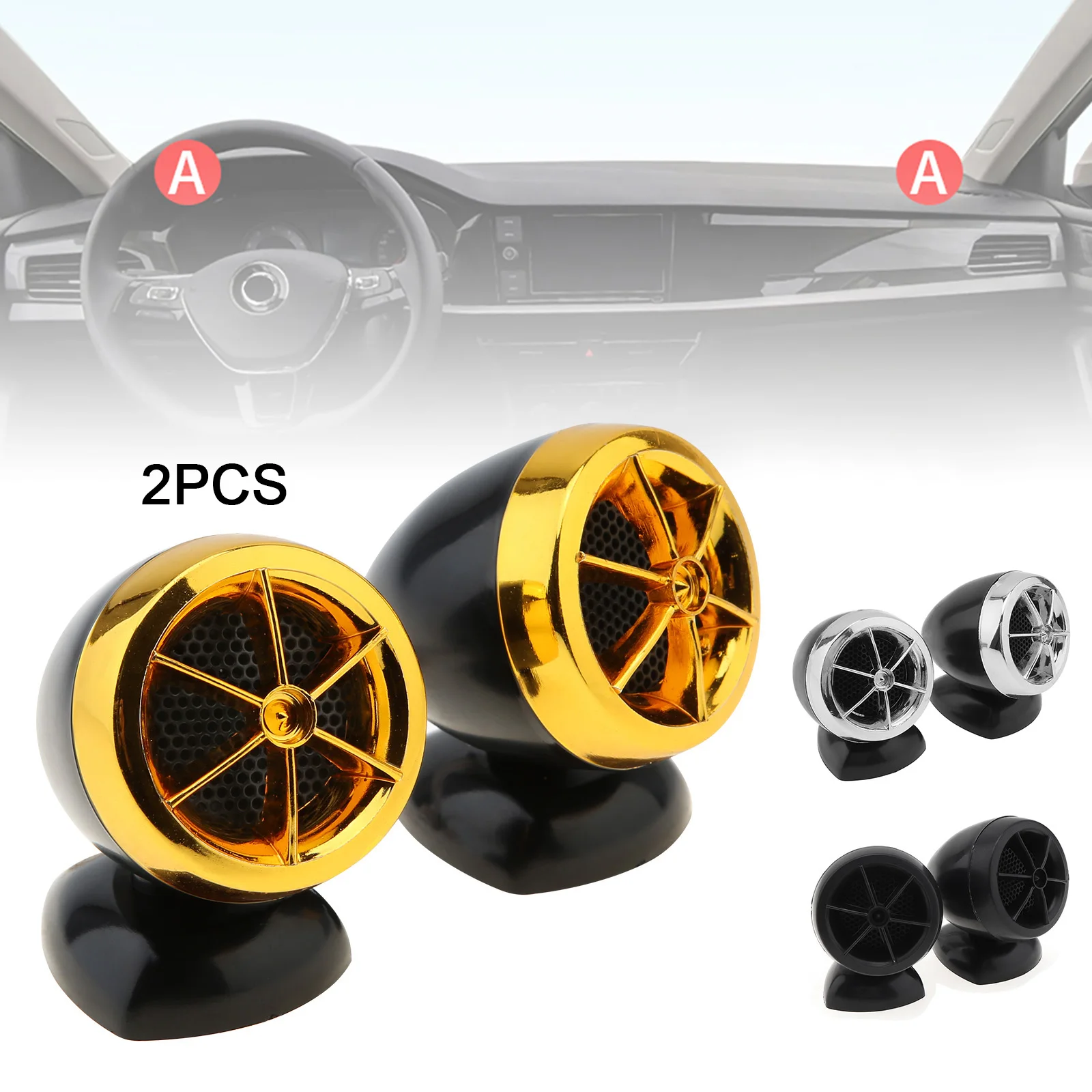 Tweeter de cúpula universal para coche en negro y plateado - imagen 2