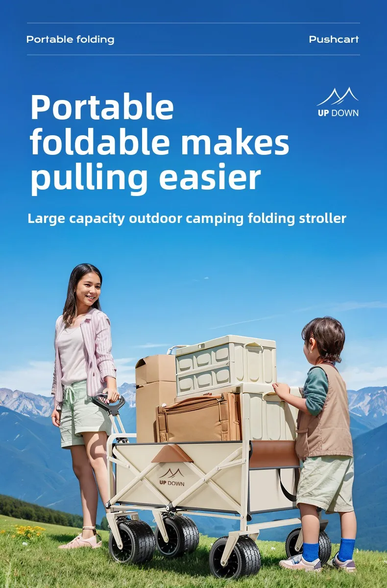 Carro de camping plegable visto en perspectiva frontal