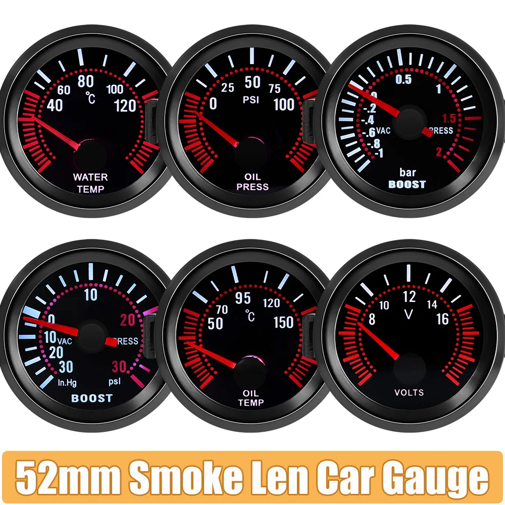 Kit medidores 52mm lente de humo 12V: presión, RPM, turbo, agua, vacío - imagen 2