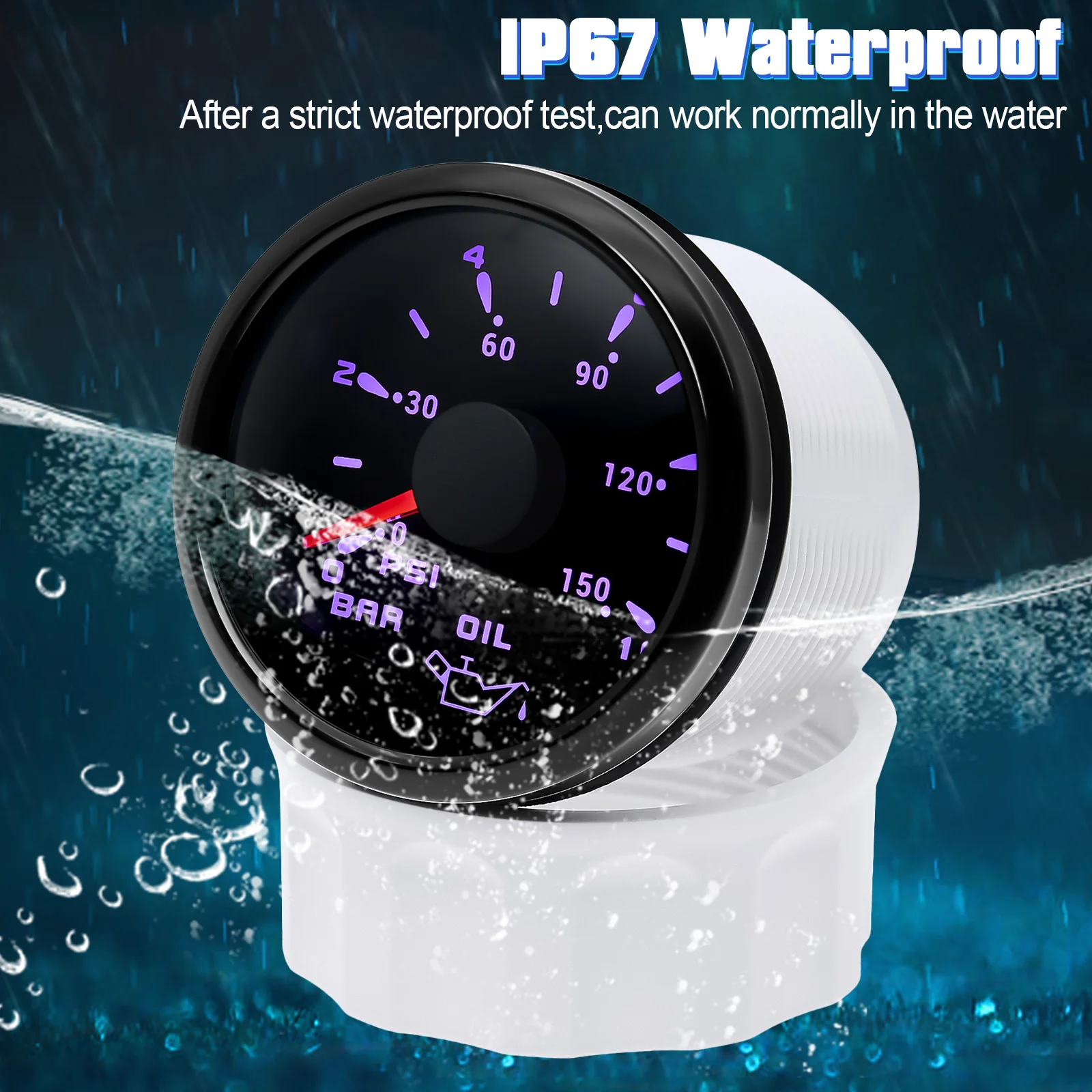 Medidor de presión de aceite para barco marino, indicador de prensa de aceite, retroiluminación de 7 colores, 2 ", 52MM, 0-10 Bar, 0-150 PSI, 12V, 24V - imagen 3