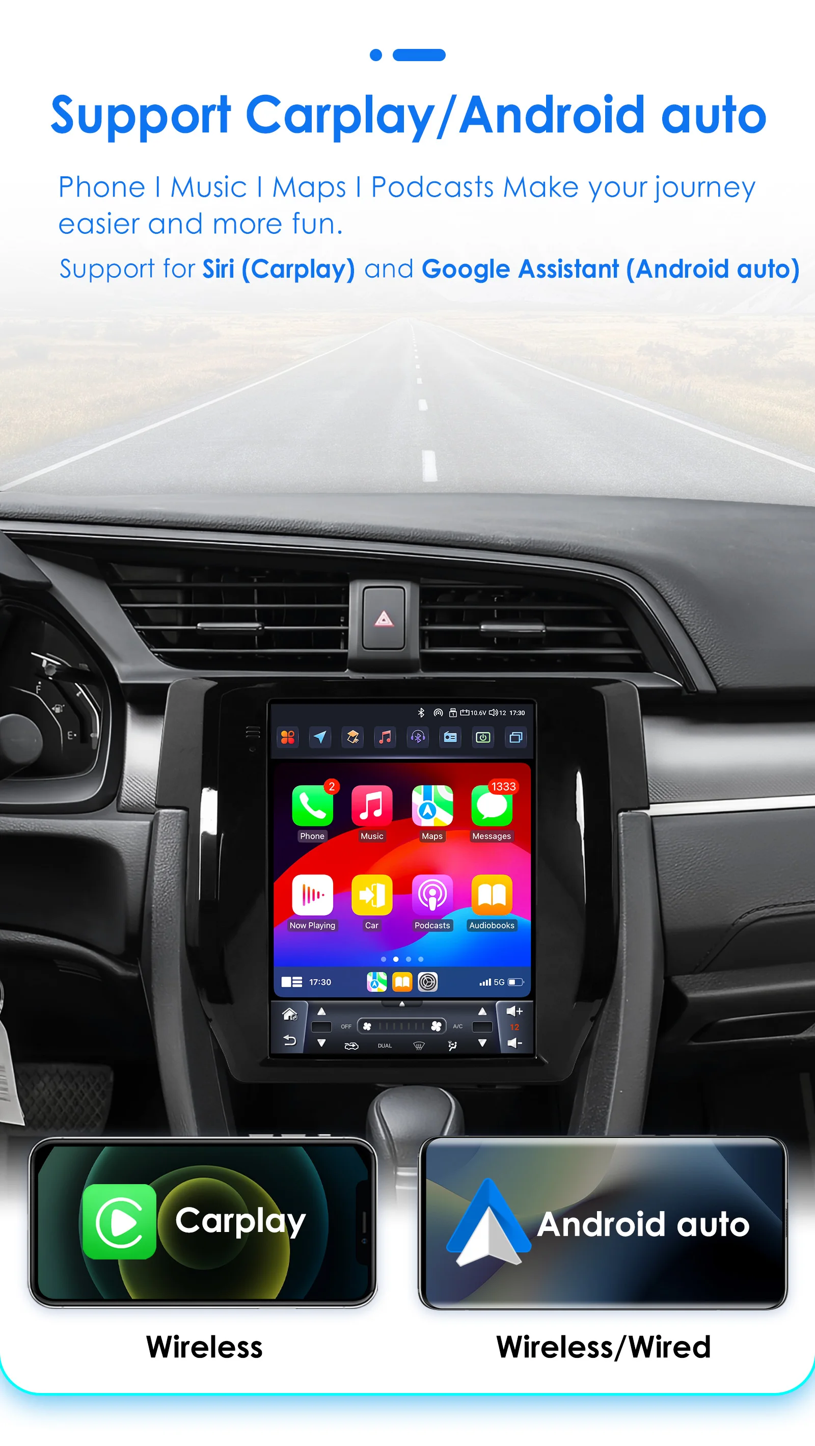 Hizpo Android 13 Radio de coche Multimeda para Honda Civic 2015 - 2020 Auto Carplay Audio estéreo navegación GPS 2 din para estilo Tesla - imagen 3