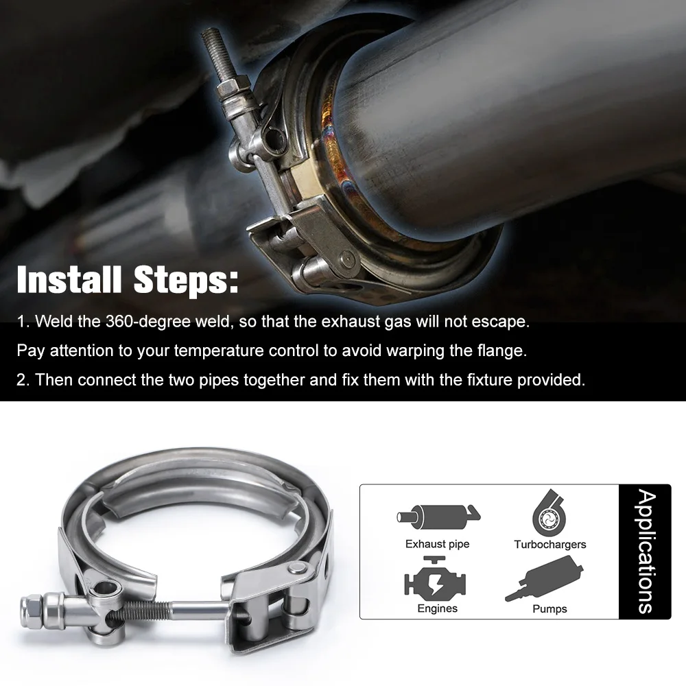 3" ACERO INOXIDABLE 304 TURBO/INTEROOLER/DOWNPIPE/TUBO DESCUBIERTO NORMAL O RELEASE RÁPIDA Abrazadera de banda en V VCN3/VCQ3 - imagen 5