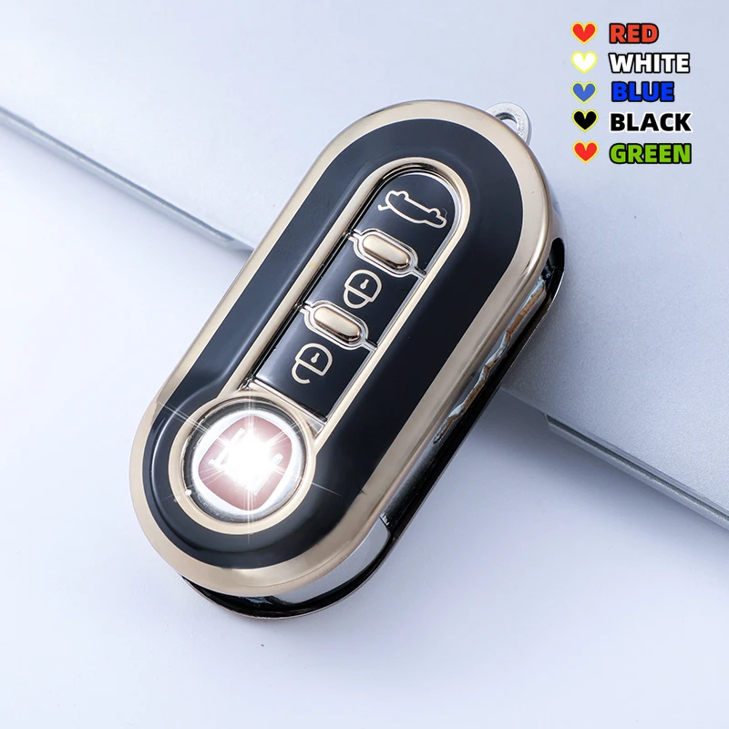 3 botones para Fiat 500 Ducato Panda Punto oro TPU coche Flip plegable funda para llave remota soporte protector llavero - imagen 3
